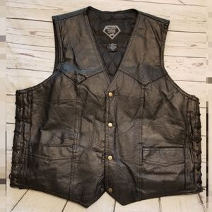 Diamond Plate Black Leather Vest XL